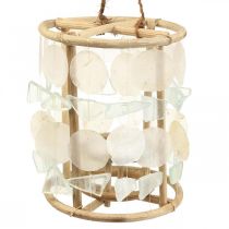Lanterne décoration maritime Capiz bois verre naturel Ø17.5cm H34cm