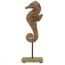 Article Décoration maritime hippocampe sur support bois de manguier naturel 29,5cm