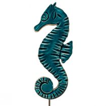 Article Décoration maritime hippocampe sur pied bois de manguier turquoise 19,5cm