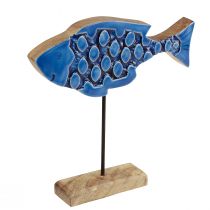 Article Poisson décoratif maritime en bois sur support bleu 25cm × 24,5cm