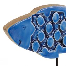Article Poisson décoratif maritime en bois sur support bleu 25cm × 24,5cm