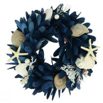 Article Couronne décorative maritime avec coquillages bleu couleurs naturelles Ø27cm