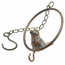 Article Oiseau dans un anneau en guise de suspension métal marron-vert Ø9.8cm L32.5cm