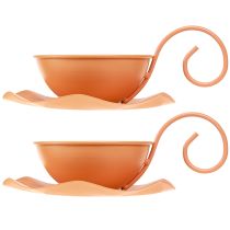 Article Tasse décorative en métal, orange, Ø 11,5 cm, H 6 cm, avec soucoupe, lot de 2
