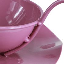 Article Tasse décorative en métal avec soucoupe, rose, H 8 cm Ø 11,5 cm, lot de 2