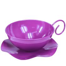 Article Tasse décorative en métal Ø16cm H9cm Tasse à thé avec soucoupe Violet 2pcs