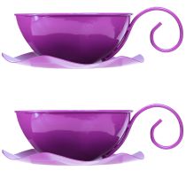 Article Tasse décorative en métal Ø16cm H9cm Tasse à thé avec soucoupe Violet 2pcs