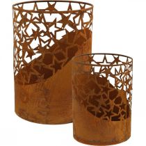 Lanterne métal patiné décor étoiles Ø15cm/20cm lot de 2