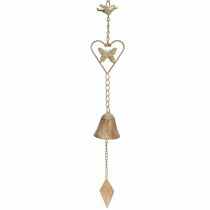 Article Carillon à vent en métal avec cœur et cloche décoration de jardin antique 72cm