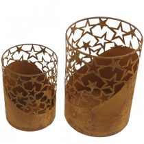 Lanterne métal patiné décor étoiles Ø15cm/20cm lot de 2
