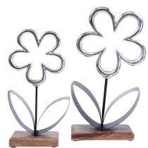 Décoration fleurs métal argent noir décoration de table printemps H29,5cm