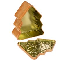 Article Boîte de Noël, boîte à biscuits, sapin et maison de Noël, aspect pain d'épice, 14 cm, 2 pièces