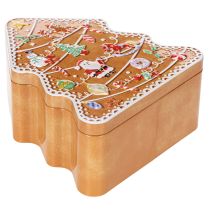 Article Boîte de Noël, boîte à biscuits, sapin et maison de Noël, aspect pain d'épice, 14 cm, 2 pièces