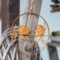 Article Suspension en métal, hérisson sur branche, décoration automne, anneau décoratif patiné Ø15,5cm 3 pièces