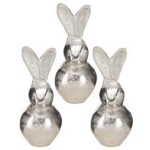 Article Lapin décoratif argenté – Figurine de Pâques moderne en métal pour une décoration printanière élégante 11 cm 3 pièces