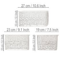 Article Bols en métal à motif dentelle, récipient décoratif, carré, style shabby chic, blanc, 27 x 23 x 19 cm, hauteur 13,5 cm, lot de 3