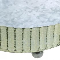 Plateau à décorer, plateau bougie ovale, décoration métal argenté, vert shabby chic L25/22/18cm H6cm lot de 3