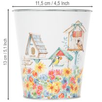 Article Pot en métal décoré, jardinière avec nichoirs, seau en fer-blanc H13cm Ø11,5cm
