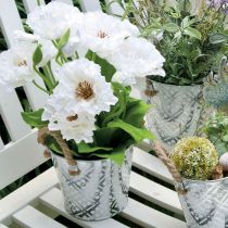 Article Pot en métal pour la plantation, pot de fleur avec anses, jardinière avec motif fleur Ø18cm