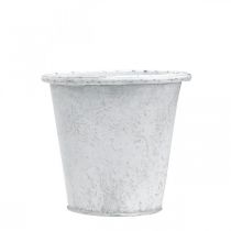 Article Cache-pot avec ornements, jardinière, récipient en métal blanc Ø15,5cm H14,5cm