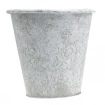 Article Jardinière, jardinière avec ornements, décoration en métal blanc, gris Ø20,5cm H19,5cm