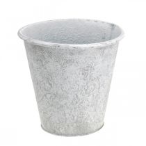 Article Jardinière, jardinière avec ornements, décoration en métal blanc, gris Ø20,5cm H19,5cm