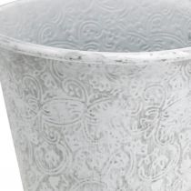 Article Jardinière, jardinière avec ornements, décoration en métal blanc, gris Ø20,5cm H19,5cm