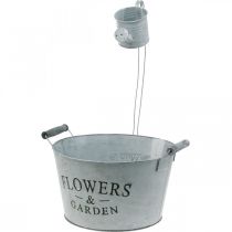 Article Jardinière avec arrosoir, décoration de jardin, jardinière en métal à planter blanc argenté H41cm Ø28cm/Ø7cm