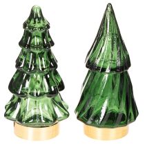 Article Sapin de Noël en verre avec lumières LED, décoration de table, Noël, 13 cm, lot de 2