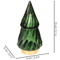 Article Sapin de Noël en verre avec lumières LED, décoration de table, Noël, 13 cm, lot de 2