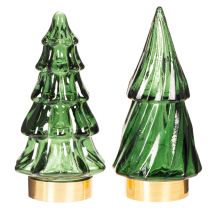 Article Sapin de Noël en verre avec lumières LED, décoration de table, Noël, 13 cm, lot de 2