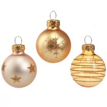 Article Mini boules de sapin de Noël en verre clair doré perle Ø3cm 9 pcs