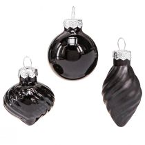 Article Mini boules de sapin de Noël verre oignon noir Ø3cm 9 pcs