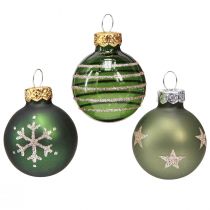 Article Mini boules de sapin de Noël en verre en or vert Ø3cm 9 pcs
