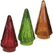 Article Mini sapin de Noël en verre LED rouge vert marron 18 cm 3 pièces