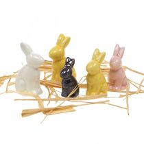 Mini lapins de Pâques, mélange de lapins en céramique, décoration printanière colorée H5,5/5/4 cm Lot de 5