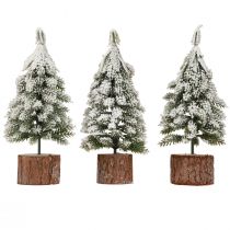Article Mini sapin de Noël socle en bois vert blanc Ø8cm H18cm 3pcs