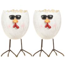 Article Mini jardinière oeuf poule avec lunettes de soleil et pieds H12,5cm 2 pcs