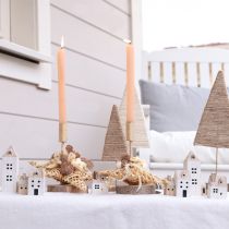 Article Mini Village de Noël Décoration en Bois Blanc Naturel H13/7cm 6 pcs