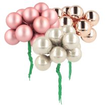 Article Mini boules de Noël en verre miroir baies rose crème Ø20mm 140 pcs