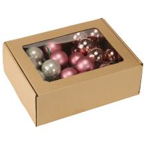 Article Mini boules de Noël en verre rose gris fil Ø40mm 32 pcs