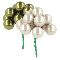 Article Mini boules de Noël sur fil verre crème argenté 2,5 cm 140 pcs