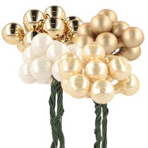Article Mini boules de Noël sur fil doré, crème Ø1,5cm 140pcs