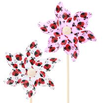 Article Mini Moulin à Vent Coccinelle Décoration Blanc Lilas Ø8cm 12 Pcs