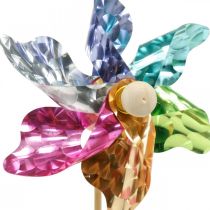 Mini moulin à vent, décoration de fête, moulin à vent sur bâton, coloré, décoration pour le jardin, bouchons de fleurs Ø8,5cm 12 pièces