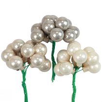 Article Mini boules de Noël baies miroir en verre gris crème Ø25mm 140 pcs