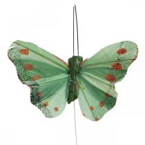 Mini papillon sur fil rouge, vert 6.5cm 12pcs