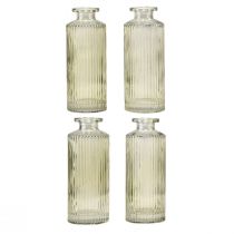 Mini vases en verre avec rainures vase à fleurs rétro vert Ø5cm 4pcs