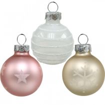 Article Mini boules de Noël crème, rose, blanc verre véritable Ø3cm 9pcs