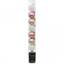 Article Mini boules de Noël crème, rose, blanc verre véritable Ø3cm 9pcs